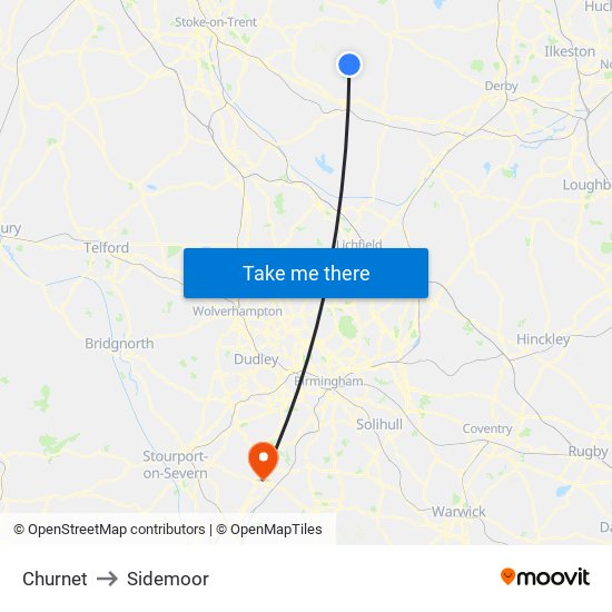 Churnet to Sidemoor map