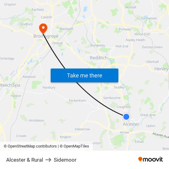 Alcester & Rural to Sidemoor map