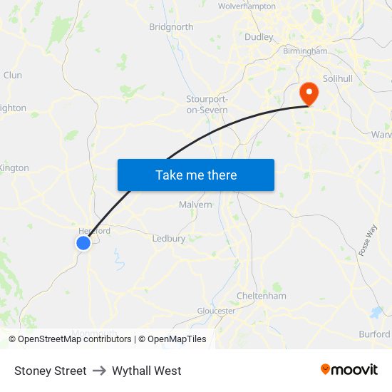 Stoney Street to Wythall West map