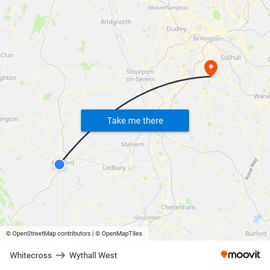 Whitecross to Wythall West map