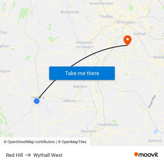 Red Hill to Wythall West map