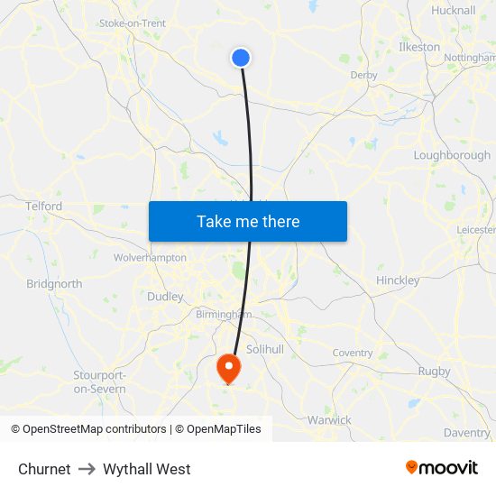 Churnet to Wythall West map