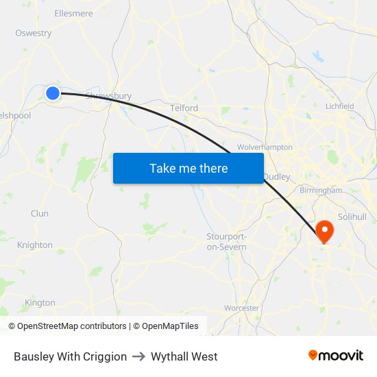 Bausley With Criggion to Wythall West map