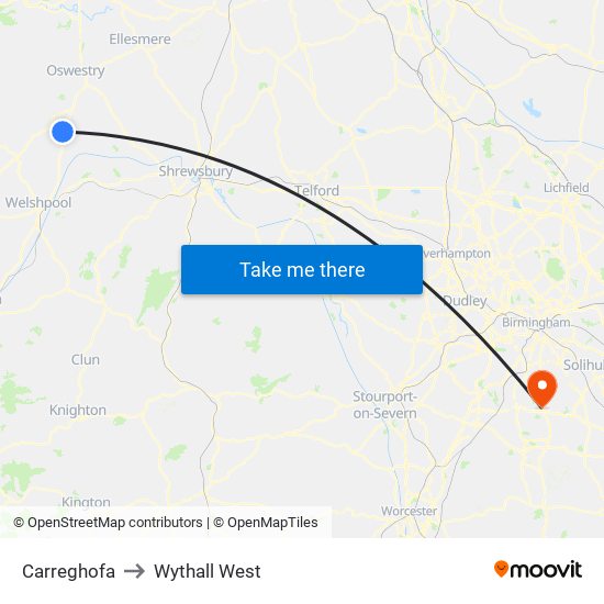Carreghofa to Wythall West map