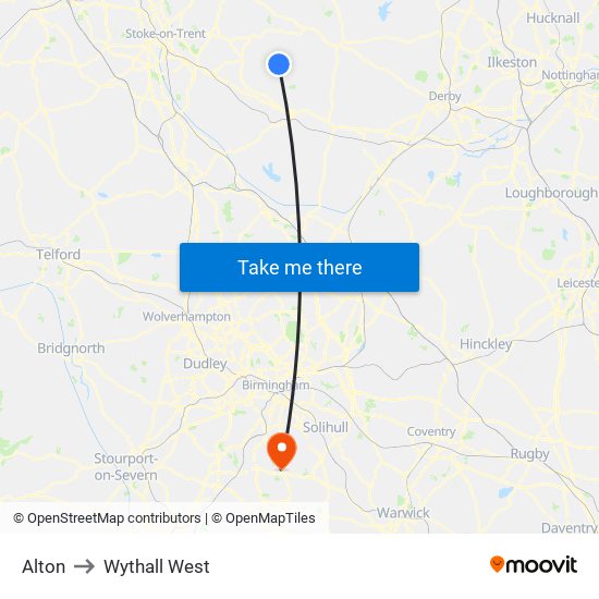 Alton to Wythall West map