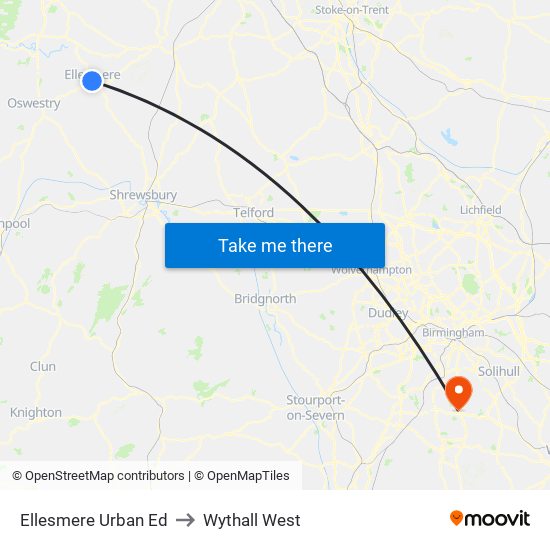 Ellesmere Urban Ed to Wythall West map
