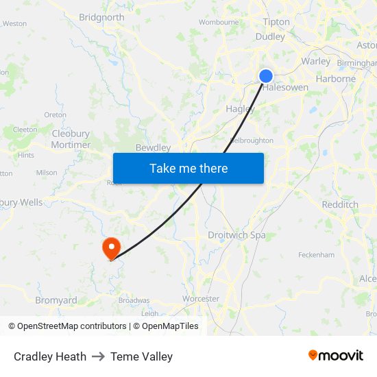 Cradley Heath to Teme Valley map