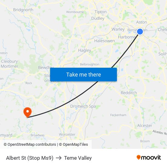 Albert St (Stop Ms9) to Teme Valley map