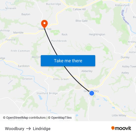 Woodbury to Lindridge map