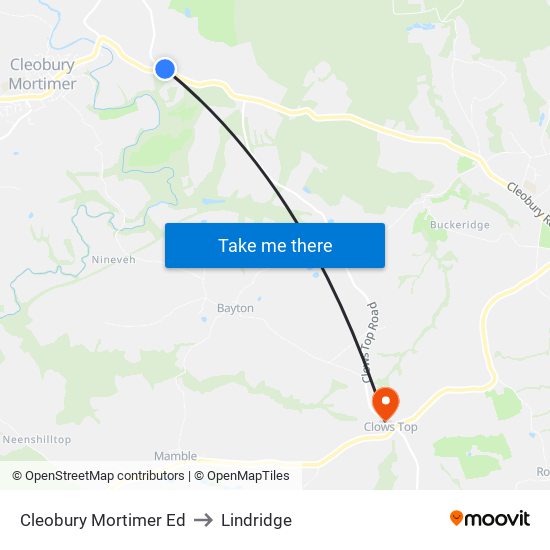 Cleobury Mortimer Ed to Lindridge map