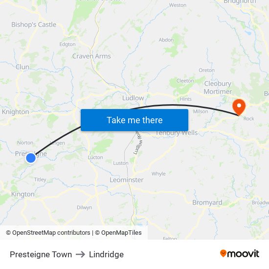 Presteigne Town to Lindridge map