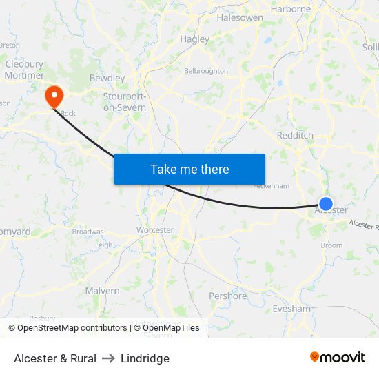 Alcester & Rural to Lindridge map