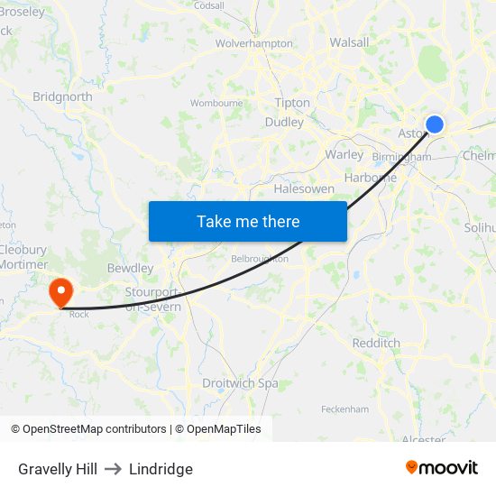 Gravelly Hill to Lindridge map