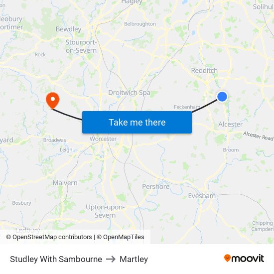 Studley With Sambourne to Martley map