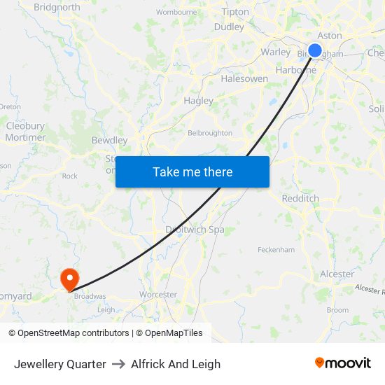 Jewellery Quarter to Alfrick And Leigh map