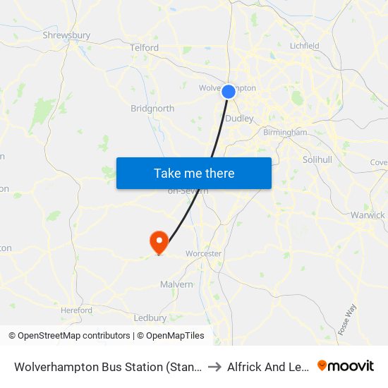 Wolverhampton Bus Station (Stand D) to Alfrick And Leigh map