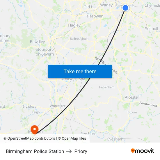 Birmingham Police Station to Priory map