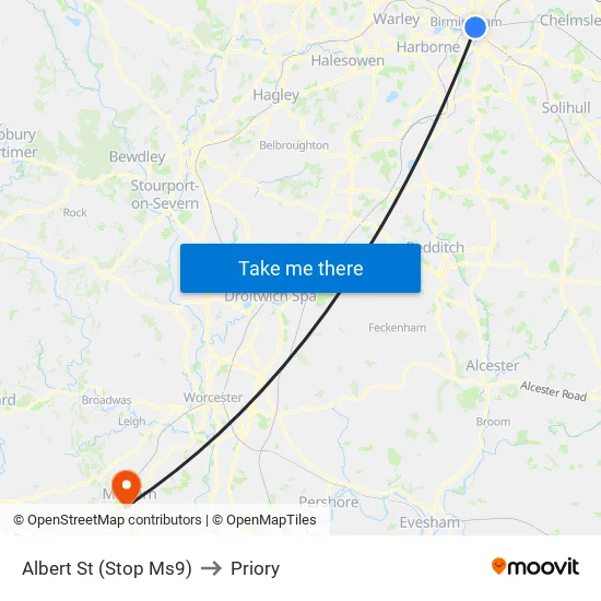 Albert Street to Priory map