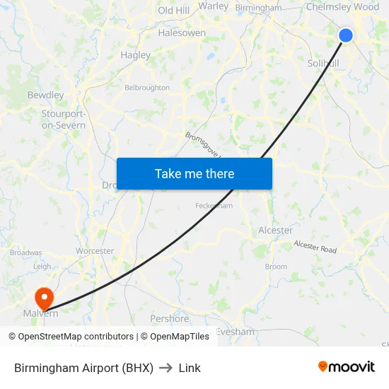 Birmingham Airport (BHX) to Link map