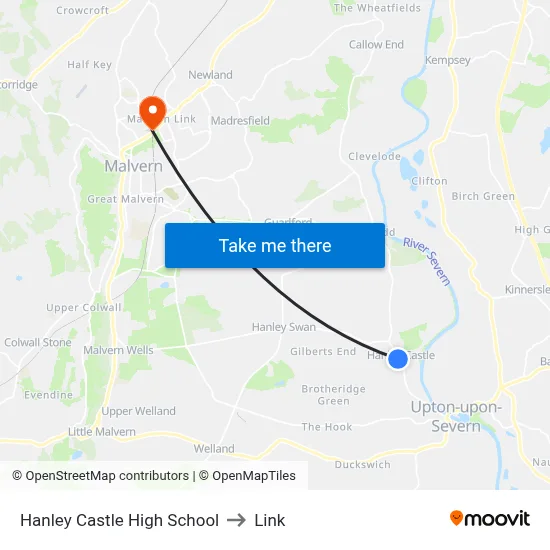 Hanley Castle High School to Link map