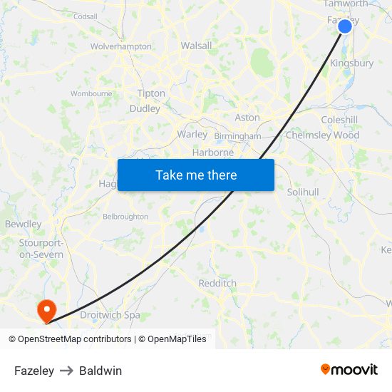 Fazeley to Baldwin map