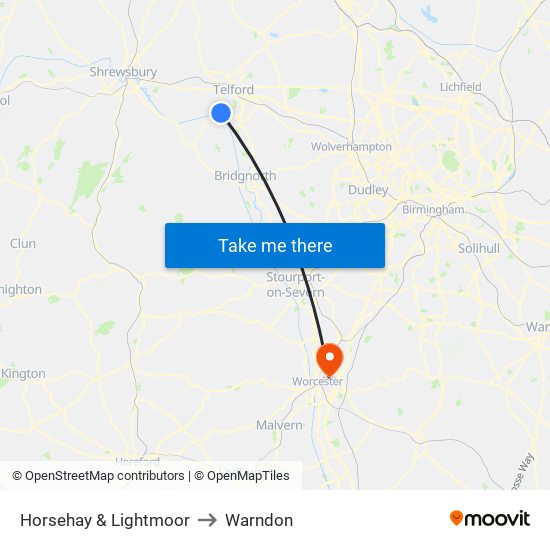 Horsehay & Lightmoor to Warndon map