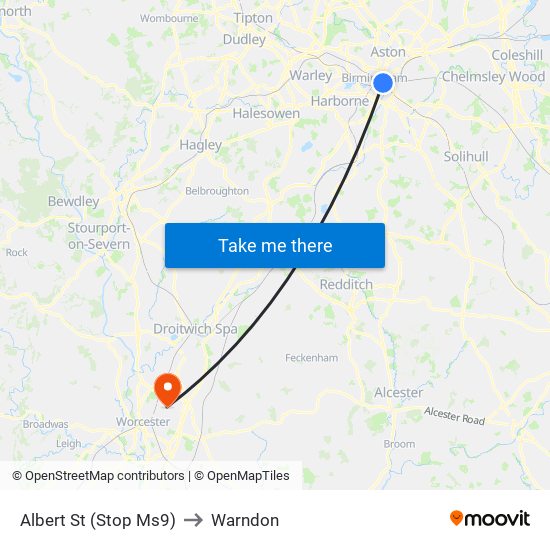 Albert St (Stop Ms9) to Warndon map