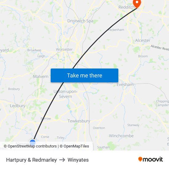 Hartpury & Redmarley to Winyates map