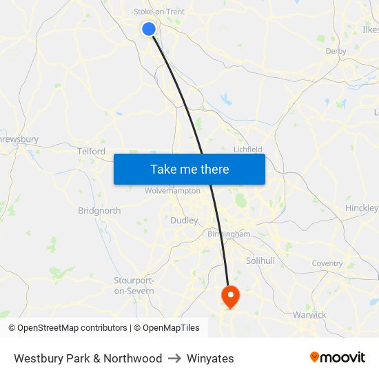 Westbury Park & Northwood to Winyates map