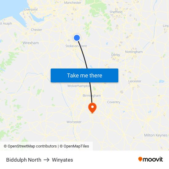 Biddulph North to Winyates map