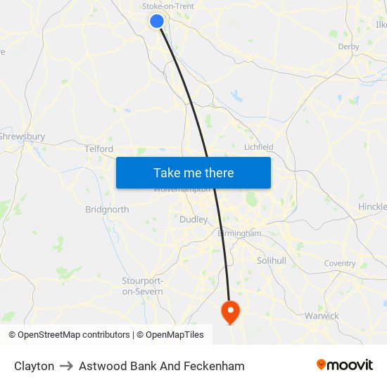 Clayton to Astwood Bank And Feckenham map