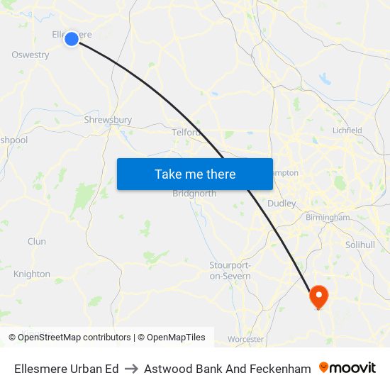 Ellesmere Urban Ed to Astwood Bank And Feckenham map