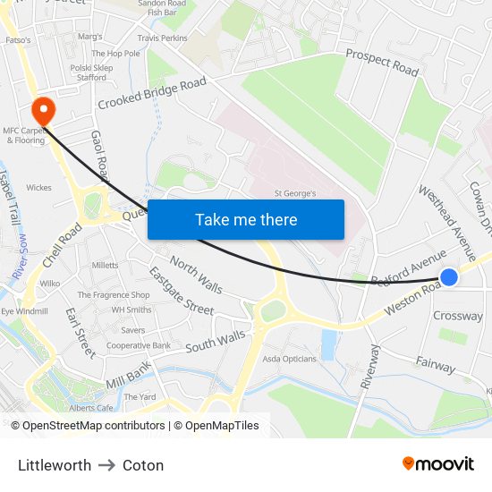 Littleworth to Coton map