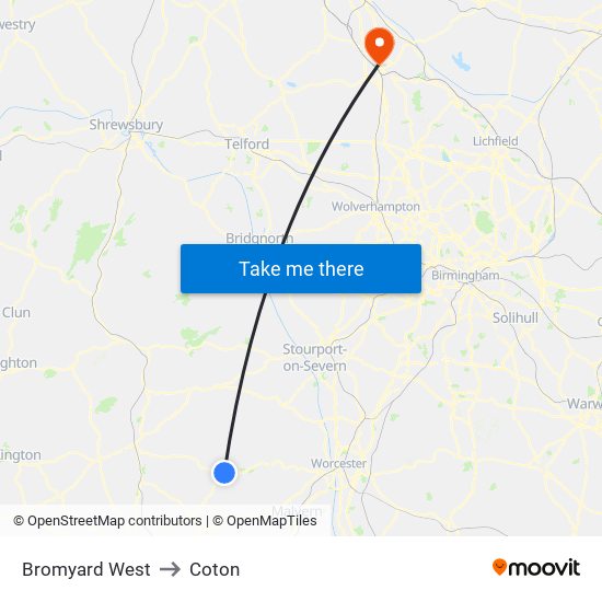 Bromyard West to Coton map