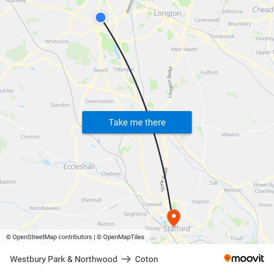 Westbury Park & Northwood to Coton map