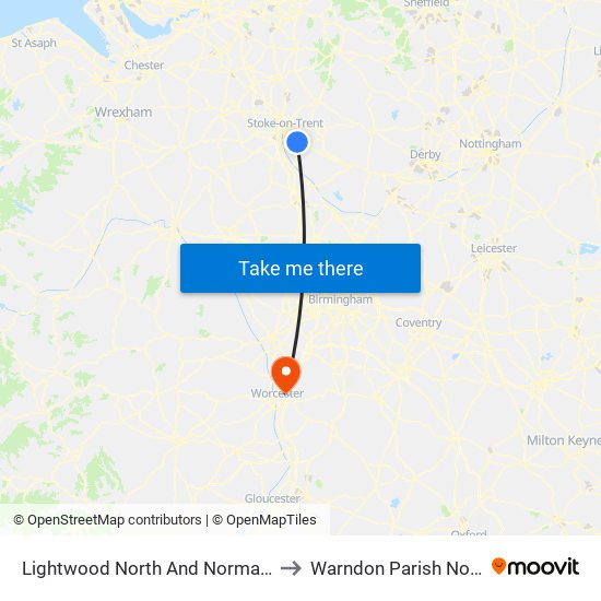 Lightwood North And Normacot to Warndon Parish North map