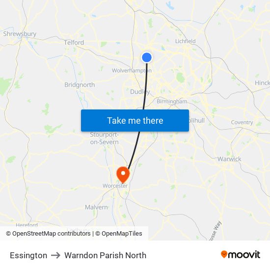 Essington to Warndon Parish North map