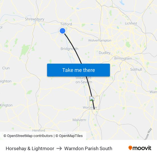 Horsehay & Lightmoor to Warndon Parish South map