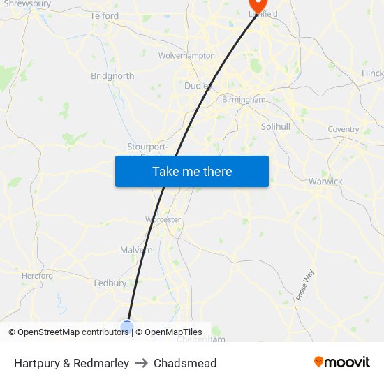 Hartpury & Redmarley to Chadsmead map