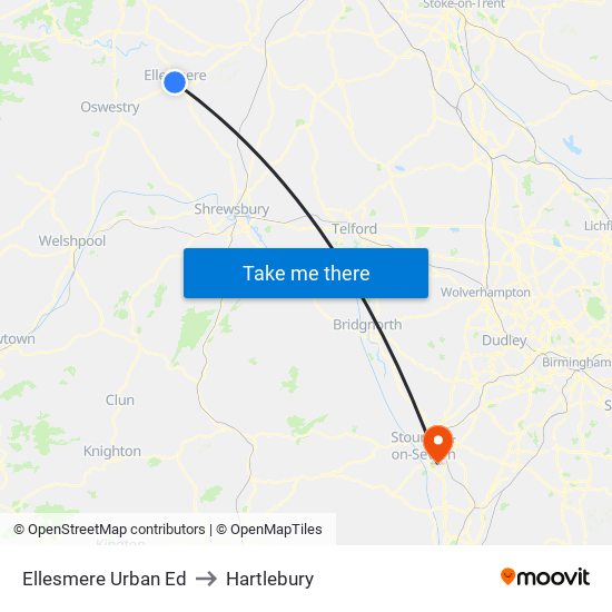 Ellesmere Urban Ed to Hartlebury map