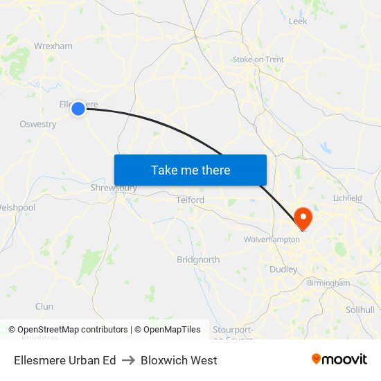 Ellesmere Urban Ed to Bloxwich West map