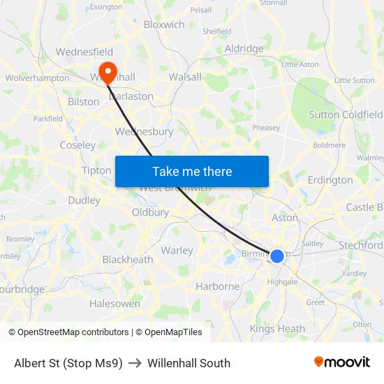 Albert St (Stop Ms9) to Willenhall South map