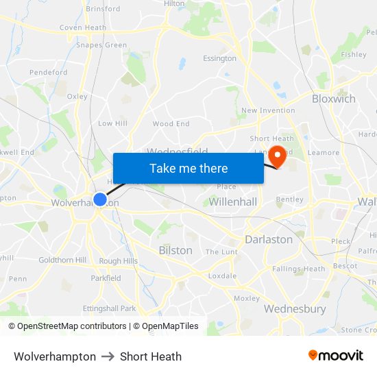 Wolverhampton to Short Heath map