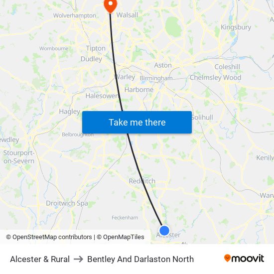 Alcester & Rural to Bentley And Darlaston North map