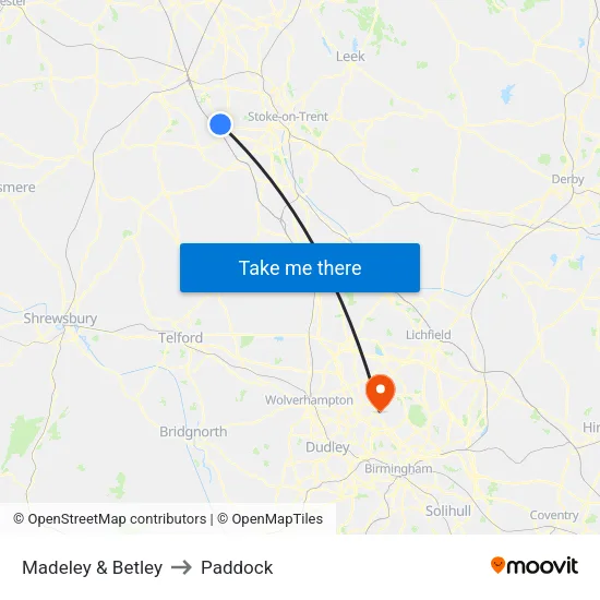 Madeley & Betley to Paddock map