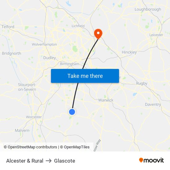 Alcester & Rural to Glascote map