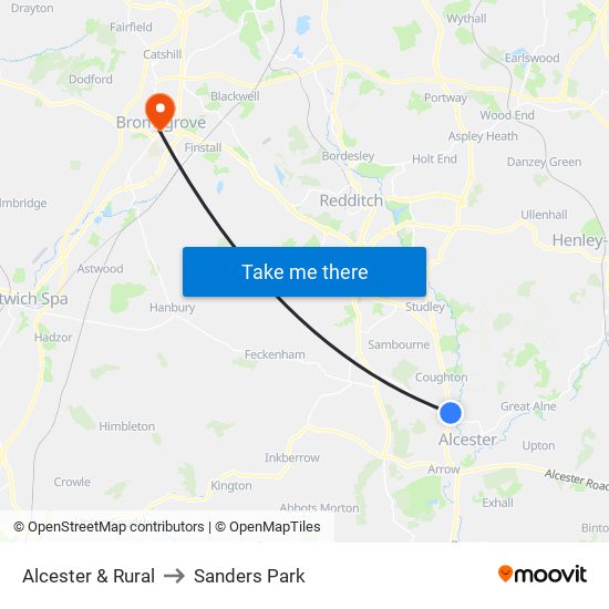 Alcester & Rural to Sanders Park map