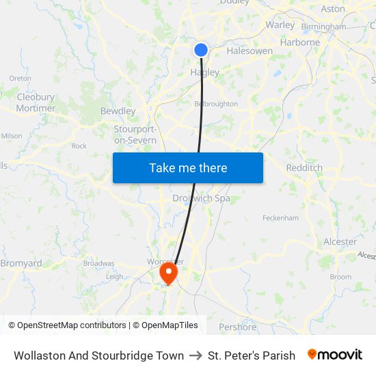 Wollaston And Stourbridge Town to St. Peter's Parish map