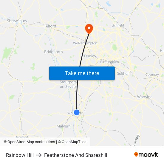 Rainbow Hill to Featherstone And Shareshill map