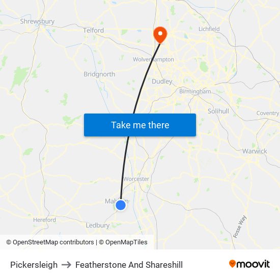 Pickersleigh to Featherstone And Shareshill map